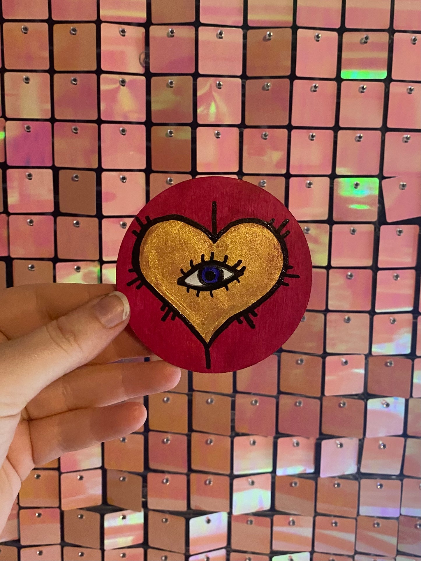 Raspberry and Gold Heart Eye Magnet
