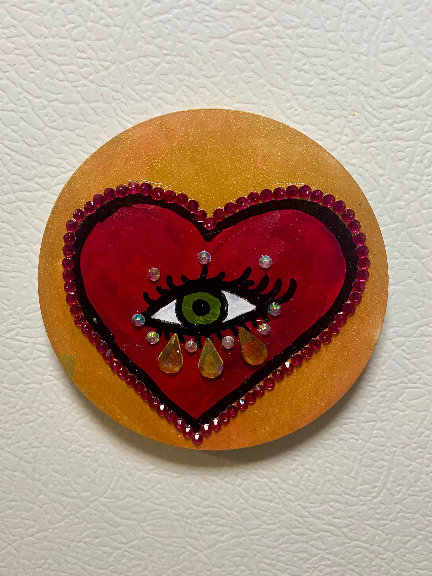 Gold and Magenta Heart Eye Magnet