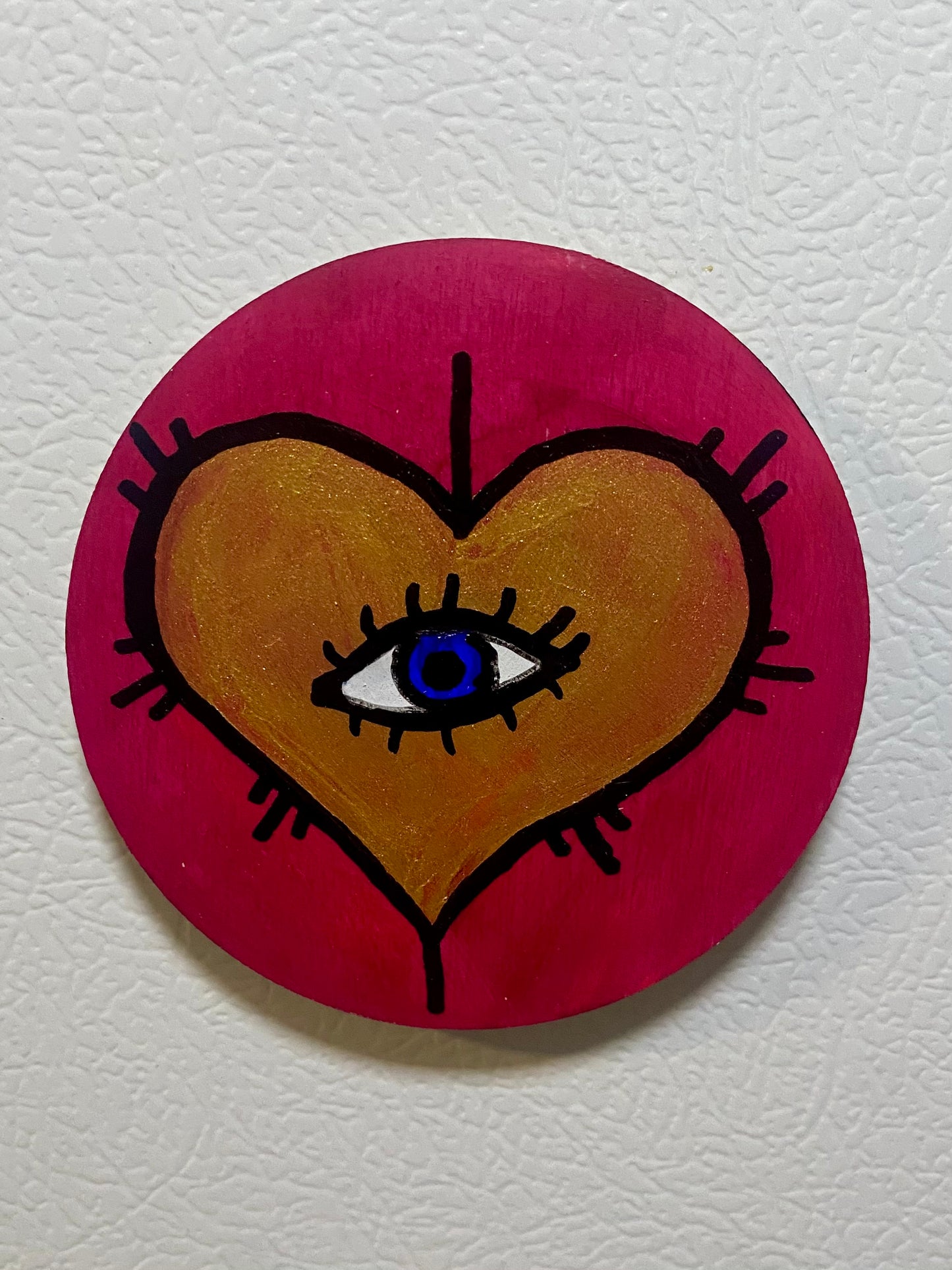 Raspberry and Gold Heart Eye Magnet