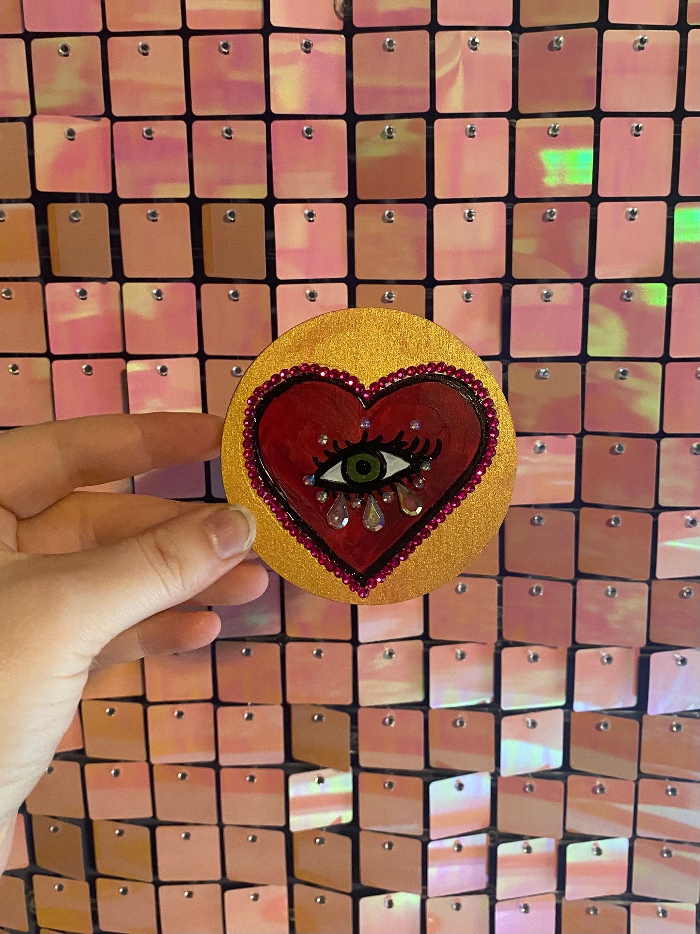 Gold and Magenta Heart Eye Magnet