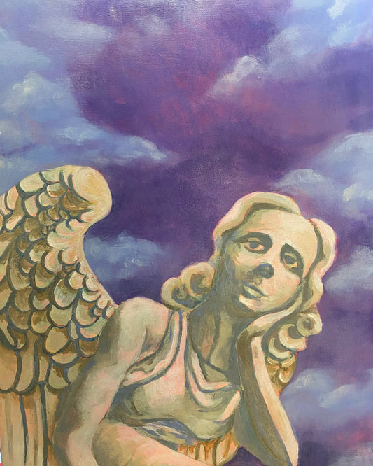 concrete angel on a purple sky background