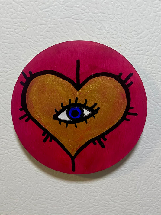 Raspberry and Gold Heart Eye Magnet