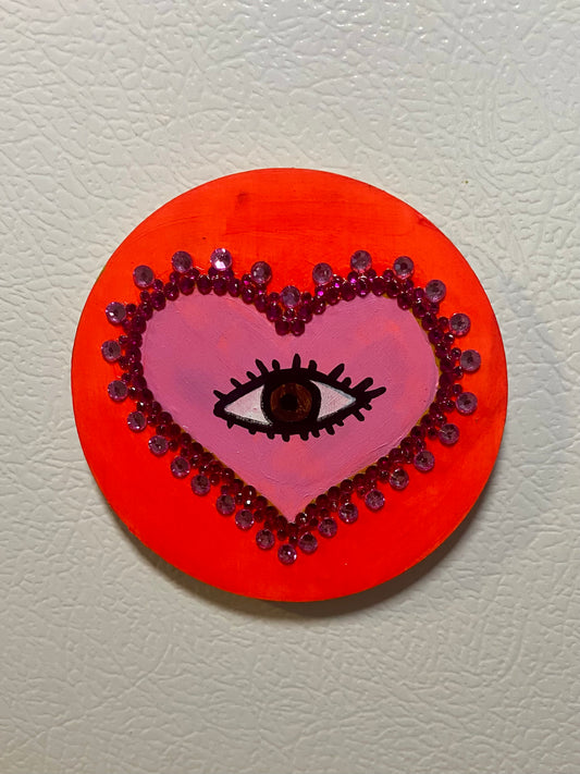 Pink and Neon Red Heart Eye Magnet