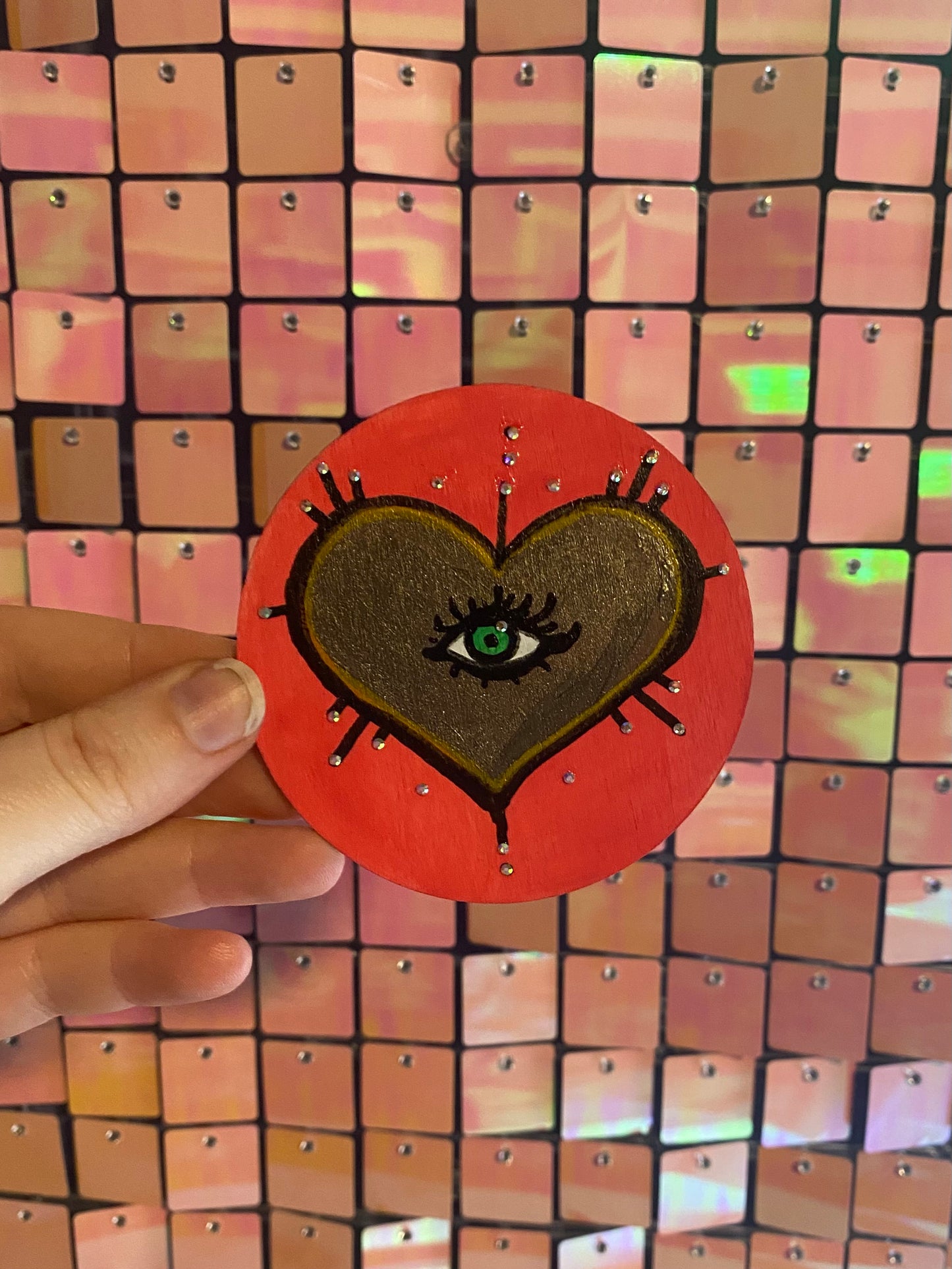 Pink and Black Heart Eye Magnet