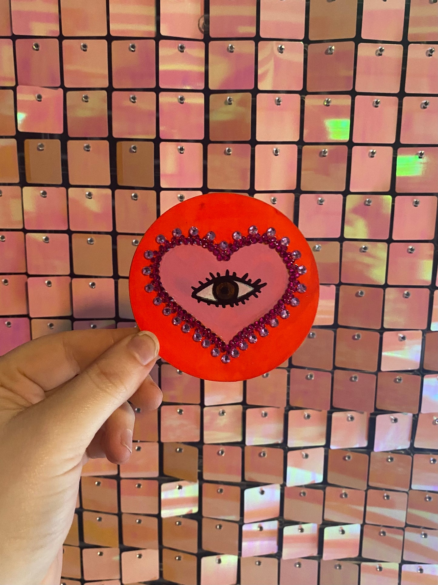 Pink and Neon Red Heart Eye Magnet